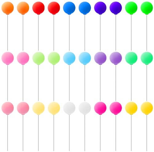 OXDFK 30 PCS Multi-colored Balloon Cake Toppers, Round Balloon Cupcake Decorations for Birthday Parties
