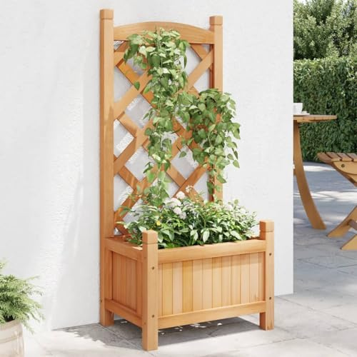 Hovothy Pflanzkübel mit Spalier Blumenkübel für Balkon Pflanztopf Kräuterbeet Blumenbeet Pflanzenbeet Gartenbeet Pflanzgefäß für Draußen Braun 40x30x90 cm Massives Tannenholz