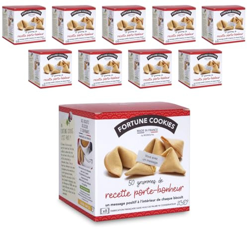 Lot de 10 boîtes de 8 fortune cookies - Biscuits porte-bonheur de fabrication française