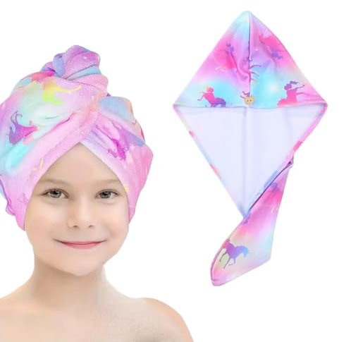 NHQZ Toallas de microfibra para el cabello con botones, diseño de unicornio, 1 pieza