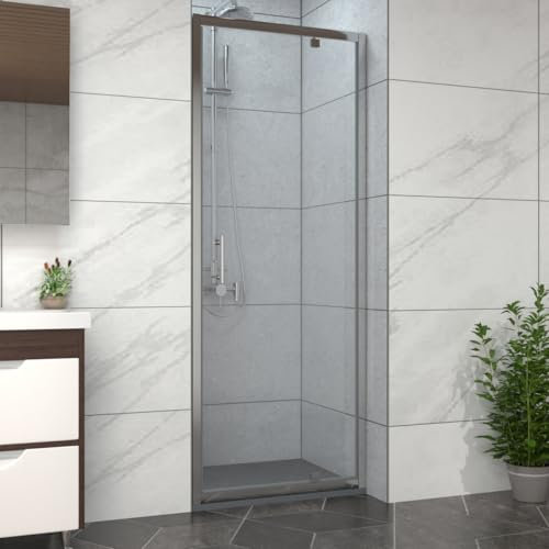 NRG 700mm Bathroom Shower Enclosures Pivot Door Chrome Framed with 700x700mm SMC Square Shower Tray Anthracite