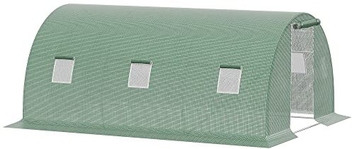 Outsunny Serre de Jardin Tunnel 13,5 m² dim. 4,5L x 3l x 2H m - 6 fenêtres, Porte zippée Enroulable - châssis Tubulaire Acier galvanisé, bâche PE Haute densité Vert