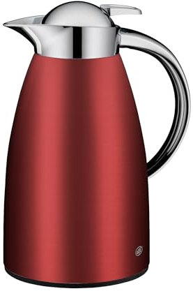 alfi SIGNO Isolierkanne 1,00 l, 12 h heiß, Edelstahlkörper, satin red | 24h kalt, Kaffee & Teekanne, Einhandbedienung, Hartglaseinsatz, Drehverschluss mit Drucktaste, rot
