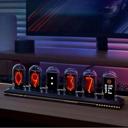BRIMFORD Nixie Tube Clock, LED Nixie Watch, IPS Digital Desk Tube Clock with RGB, Calendar, DIY Customised Photo Display, Power-Off Memory, Weather Forecast for Lovers, Birthday (No RGB)
