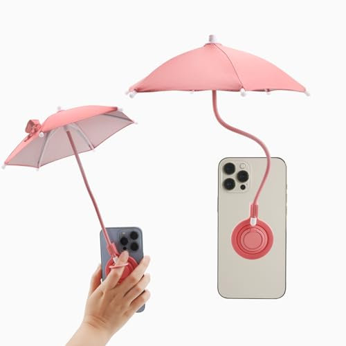 Kingovalley Magnetic Phone Umbrella for Sun, Pink Phone Sun Shade Shield Umbrella, Universal Adjustable Sun Shade Cover for Beach Pool Outdoor Phone
