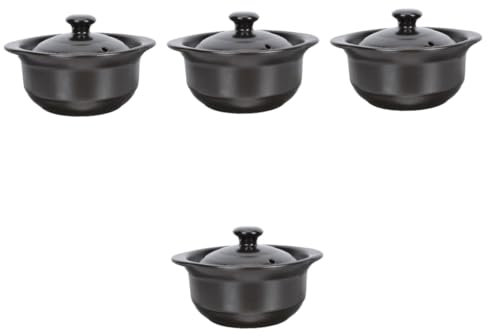 Alipis 4 Piezas Cazuela Mini Olla Arrocera Ollas De Terracota Sartén Pequeña Sartén Eléctrica Cocina Caliente Horneado Bol Nuestro Lugar Utensilios De Cocina Aire Asado Wok Black Cerámica