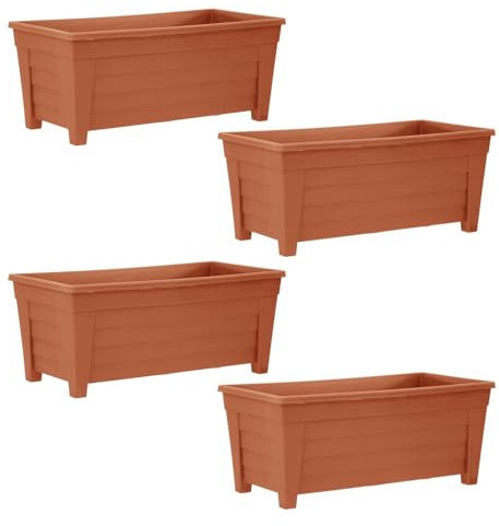 simpa Plastic Trough Garden Planter Pots 55cm Length - BROWN, Set of 4 Pots - Suitable for Indoor or Outdoor Use with DIY Drainage Holes.