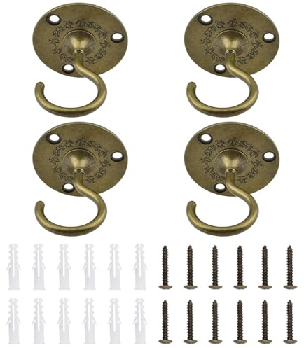 INCREWAY Wall Mount Ceiling Hooks, 4PCS Sturdy Hanging Chandelier Plate Hook Antique Screw in Ceiling Hook Ceiling Hooks for Hanging Plants(Antique)