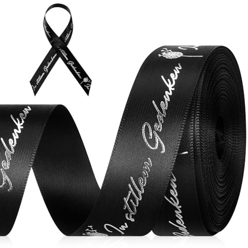 Panelee Nastro di Lutto per l'Auto-Progettazione Nastro di Lutto con Testo per Confezionare Doni Funebri Cornice per Foto in Imballaggio Corona Funebre 20mm x 9m (Nero)