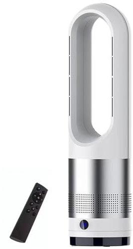 Genérico Ventilador calefactor sin aspas,calefactor 1400W y ventilador de torre 8 velocidades,circulador de aire,oscilante 80°,ventilador de escritorio sin aspas que enfría y calienta