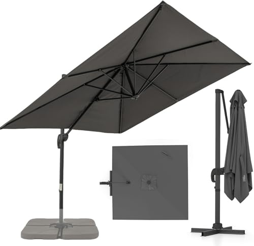 RELAX4LIFE Parasol Déporté Rectangulaire 2.5x2.5M, Parasol de Jardin Exterieur Inclinable et Rotative 360° par Pédale en Polyester Anti-UV avec 8 Baleines pour Plage Jardin Patio Café Bistro, GRIS