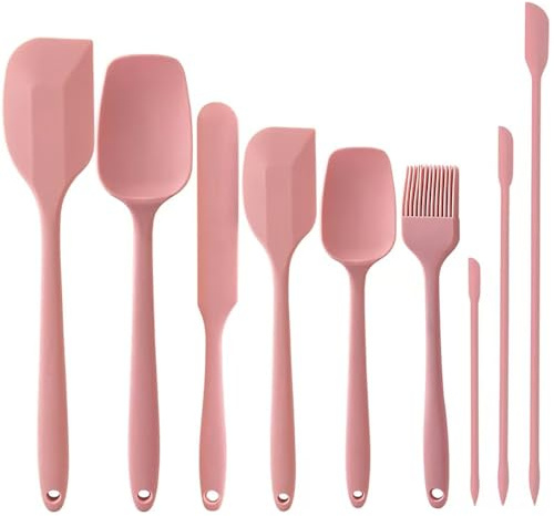 9Pezzi Spatole in silicone, Spatole per dolci, Cucina in silicone spatola, Miscelazione di cottura resistente al calore, Antiaderente,Per Cuocere e Cucinare (Pink)