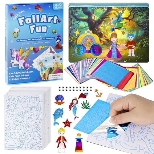 Libershine Folienspaß Kinder, Einhorn&Prinzessin Foil Art FüR Kinder, Kunst Bastelaktivität, DIY Aktivität, Bastelsets FüR MäDchen Alter 3-10, Kreatives Geschenke für Mädchen