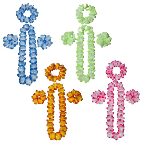 HABNI 4 Set Blumenketten Hawaii Hawaii Bunten Girlanden Hawaiikette Halskette Blumen Girlande Blumenkette Stoffblüten Hawaii Blumen Set Für Kleid Party Favors Strand Und Themenbezogenen Geburtstage