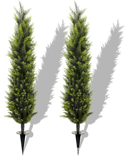 Künstlicher Zypressen-Weihnachtsbaum, 152,4 cm hoch, 2 Stück mit Erdspieß, perfekt für den Innen- und Außenbereich, einfach zu installieren