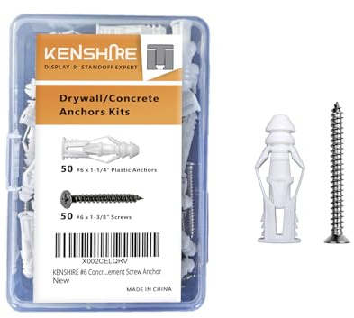 KENSHIRE Kit di 100 tasselli in plastica e viti per cartongesso #6 con testa piatta in acciaio inossidabile