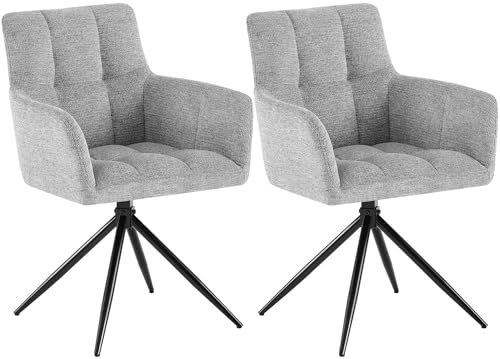 CLP Chaises Salle à Manger Lot de 2, fauteuils Jonah pivotants avec accoudoirs, Design Moderne pour Salon avec Base Noire et protège-Sol, Couleur:Gris Clair