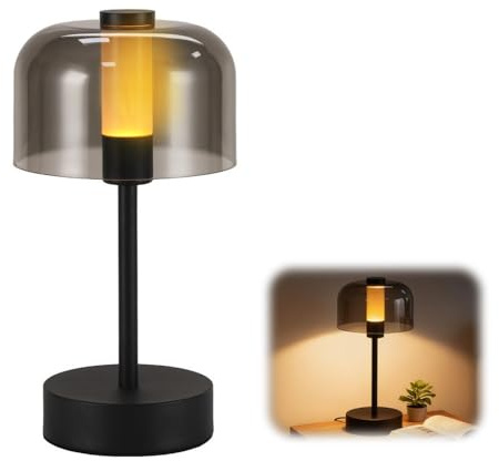 Dhqkqg Tischlampe Kabellos,Tischlampe Akku,Tischleuchte Kabellos Dimmbar,USB aufladbar Nachttischlampe 3 Farbtemperatur,Touch Control Tischlampes für Drinnen Wohnzimmer Schlafzimmer Hotel Bar Schwarz