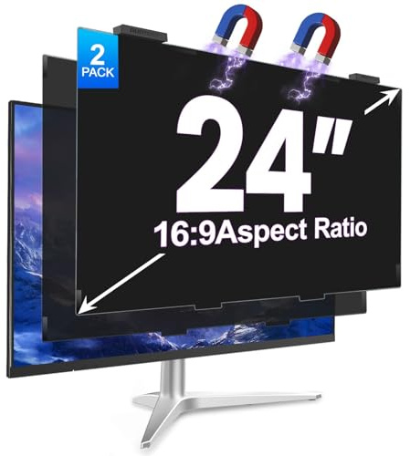 GUDTEKE 2Pack Magnetic 24 Inch Privacy Screen for Computer Monitor 16:9 Aspect Ratio, Hanging Removable Anti-Blue/Glare Protector Film, Anti Spy Desktop Security Private Filter 24in