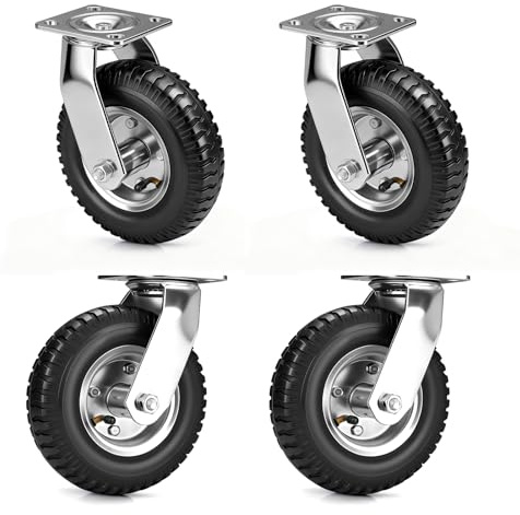 4 Stück Lenkrollen Luftrad Set Ø 200 x 65mm, Vierradlastaufnahme 300KG