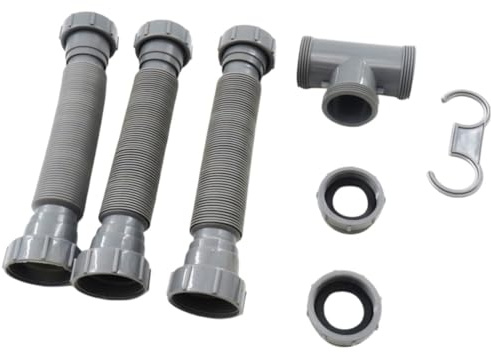 FUANA Verstellbares Doppelspülen-Ablauf-Set mit 1-1/2 & 1-1/4 Zoll P-Falle, flexibles Kunststoff-Ablaufrohr verlängert 20-80 cm Küche oder Bad, inklusive Adaptern und Silikondichtungen
