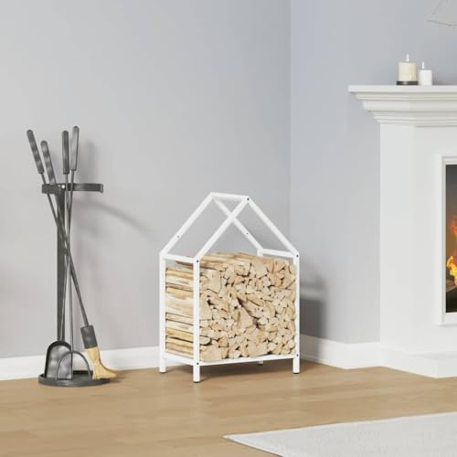 Mokuyary Étagère à bois de chauffage blanche - 40 x 25 x 60 cm - En acier laminé à froid - Support pour bois de chauffage - Support en bois de chauffage - Étagère de rangement pour bois de chauffage