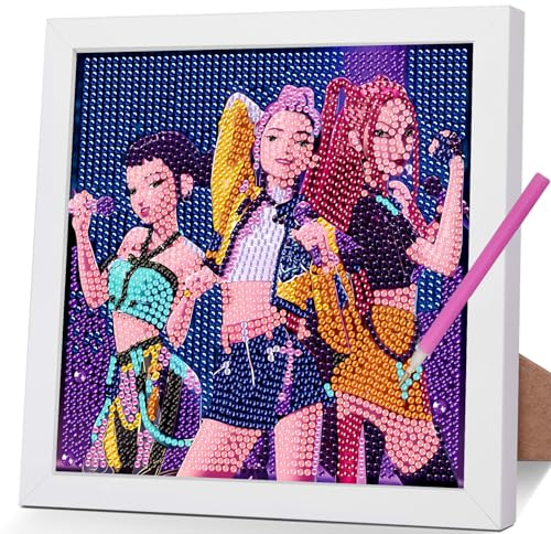 5D Diamond Painting Anime Set mit 20x20 cm Holzrahmen für Erwachsene, Kinder & Anfänger - Vollständiges DIY Bastelset mit Cartoon Motiven als Kreatives Geschenk für Mädchen Jungen ab 7 8 10 Jahre (E)