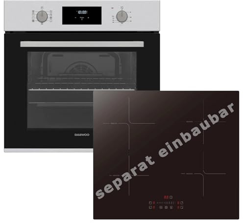 Einbauherd Set Backofen 69L Heißluft Umluft 60cm Induktiosnkochfeld autark Slider Touch Booster Funktion AntiFingerPrint Oberfläche Display mit Uhr und Timer