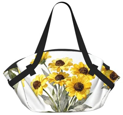 CNTDBU crisantemo 2 in 1 coperta da picnic pieghevole impermeabile tappetino rotondo per spiaggia parco, borsa portatile da campeggio con tasche portaoggetti per avventure all'aperto