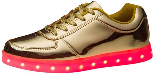 Nuevos Zapatos Luminosos de Colores, versión Coreana, Zapatos Deportivos con Carga USB para Parejas, Zapatos Deportivos Bajos Dorados y Plateados (Gold, 45)
