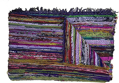 Alfombra de retales reciclados hecha a mano - Chindi - Multicolor - 150 x 90 cm