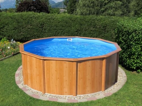 Poolzon Stahlwandpool rund Gigazon-Woodstyle 5,40 x 1,32m mit 15cm breitem Handlauf, Rundbecken