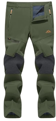 TACVASEN Ski Trousers for Men Waterproof Mountain Trousers Skiing Fleece Lined Trousers Walking Fishing Trekking Travel Trousers, 36, Thick - Army Green, Thick - Army Green, 36