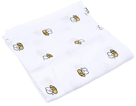 STOBOK Muslin Swaddle Blanket Newborn Quilt 43X43 Inch Soft Cotton Baby Wrap with Bee Pattern Lightweight Nursery Bedding for Infant