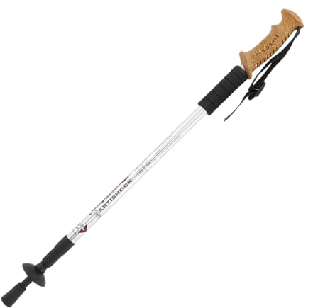 MidGard Nordic Walking Stock Teleskop Antischock Wanderstock aus Aluminiumlegierung mit Korkgriff & Dämpfung verstellbar in der Länge 65-135 cm Silber 1 STK.