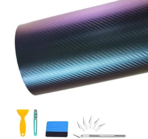 CompraFun Carbon Folie, 300 * 30cm Flexibel Selbstklebend Auto Schutz Folie, Autofolie Vinyl mit Installationszubehör (Verfärbung)