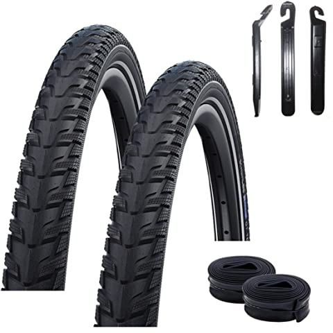 2 x Schwalbe Energizer Plus Tour ADDIX E Fahrrad E-Bike Reifen in Schwarz mit Reflex 40-622 (28 x 1.50) + 2 Schwalbe Schläuche DV17 inkl. 3 Reifenheber