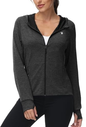 TBMPOY Womens UPF 50+ Sun Protection Hoodie Jackets Light Weight Long Sleeve Shirts Hiking Outdoor Full Zip Tops Dark Grey M