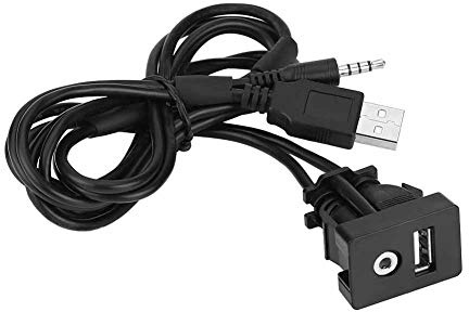 Headerbs 3.5mm AUX USB Doppel-Anschluss Panel – Flush Mount Einbau-Set für Auto-Dashboard – Verlängerungskabel (40cm) mit Audiostecker & USB-Port – Schwarz