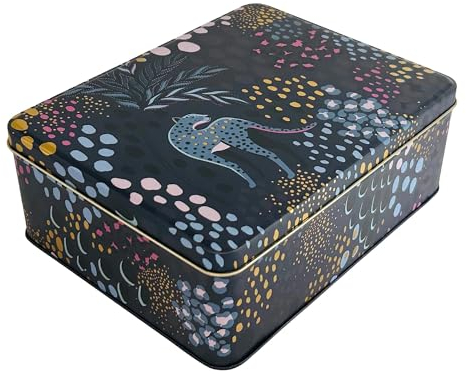 MediMuc Geschenkdose Design Madame Treacle - Liebevoll gestaltete rechteckige Vorratsdose - Motiv Leopard - Blechdose, Keksdose, Dose - Maße: (L x B x H): 19,5 x 15,4 x 7,5cm