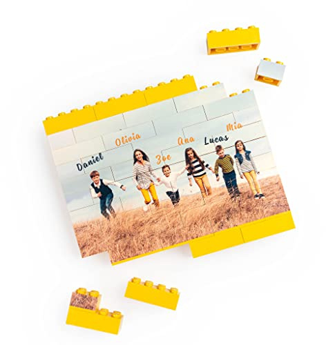 Wanapix | Puzzle Personalizado de Bloques Compatible con grandes marcas del mercado | Puzzle Block Personalizable con Foto y Texto | Rompecabezas con Foto | 49 Piezas | Medidas: 13cm x 11cm (Amarillo)