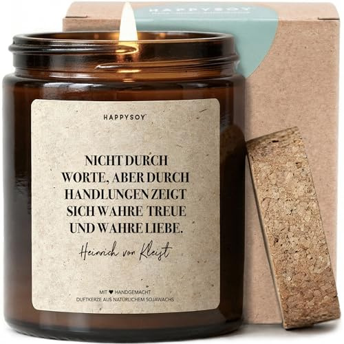 Wahre Treue und wahre Liebe zeigt sich durch Handlungen - Duftkerze mit Spruch als Geschenk für Liebe und Freundschaft, Partnerin, beste Freundin, Kerze im Glas, blumiger Duft