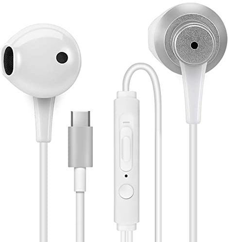 MAS CARNEY Écouteurs Filaire Type C TH4, Casque USB C avec Micro et Contrôle du Volume, pour Samsung, Xiaomi, iPad, Huawei, OnePlus, Google Pixel et Autres périphériques d'interface de USB C- Blanc