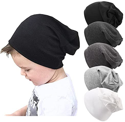 DRESHOW 5 Paket Unisex Bebismössor för Barn Bomullsmössor Mjuka Söta Stickade Mössor Baby Beadler Mössa för 6-60 Månader