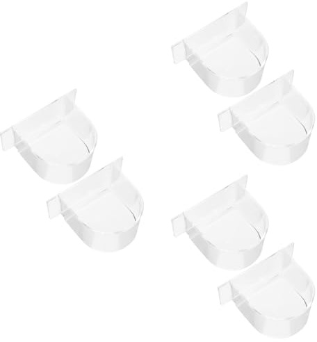 Balacoo 6 Pcs Bird Feeder Bowl for Cage: Clear Thick Semicircle Bird Seed Container, Cockatiel Drinking Trough Parakeet Feeder Cups for Conure Budgerigar Pigeon Parrot, 4 Inch