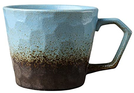 YlobdolY Grande Tasse à Café 350ml en Céramique avec Anse, Tasse à Thé Vintage en Grès, Tasses à Espresso pour Le Bureau et la Maison, Cadeau Unique pour Hommes Femmes, Bleu Rustique