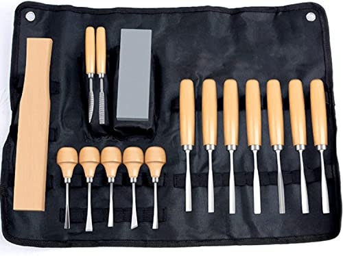 OITTo Juego de cinceles Profesionales para tallar Madera, Herramientas afiladas de 16 Piezas con Bolsa de Almacenamiento, Ideal para Principiantes