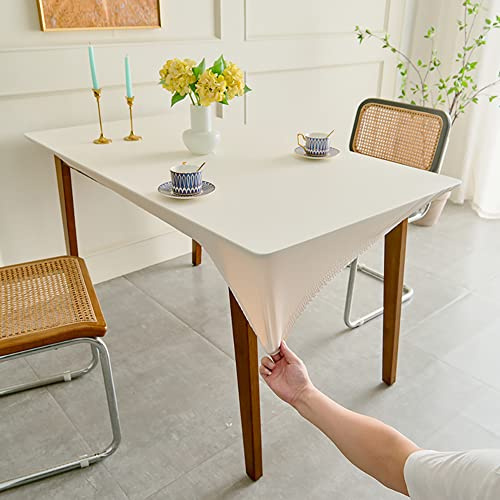 Cozomiz Elastische Tischdecke Gartentischdecke Rechteckig tischdecke wasserdichte rutschfeste Abwischbar Schmutzabweisend Tischdecke 70x120cm Enge Passform Elfenbein
