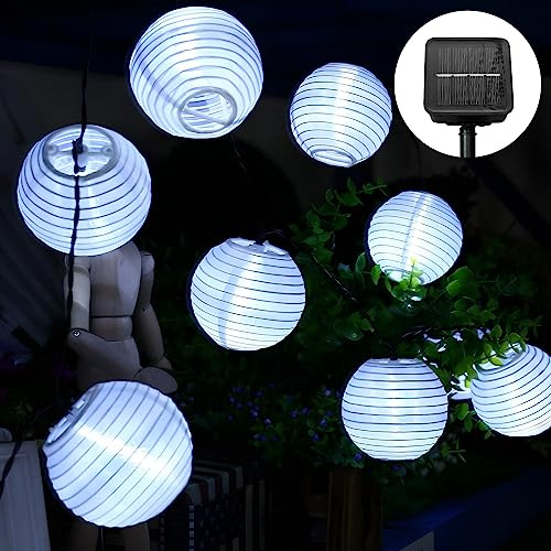 Guirlande Solaire Extérieure Ausolee,5.5M 20 LED Lampion Exterieur,avec 8 Modes & IP65 Imperméable Lampe Decorative,guirlande Solaire Idéal Pour Jardin, Terrasse, Balcon, Mariage (blanc)