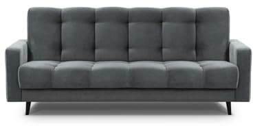 Mars Meble Schlafsofa mit Bettkasten - Dreisitzer 220cm Breit Polstersofa mit Schlaffunktion Nancy BIS, aus Velours Sofa mit Federkern Holzbeine, Stoff: Paros 06 - Anthrazit